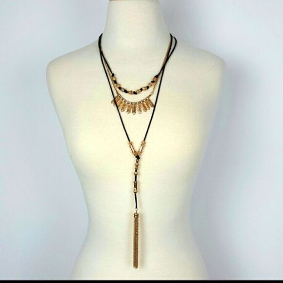 Black Faux Suede Vegan Leather Necklace Bohemian - Picture 1 of 6